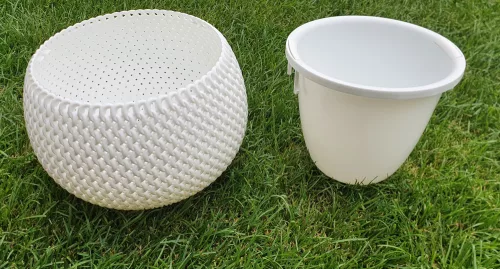 Fonalmintás kaspó 2 in 1 - fehér