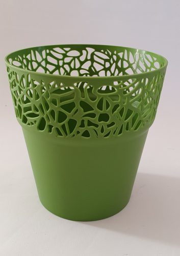 Csipkemintás virágkaspó - olivazöld - 14,5 cm