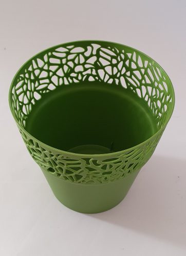 Csipkemintás virágkaspó - olivazöld - 14,5 cm