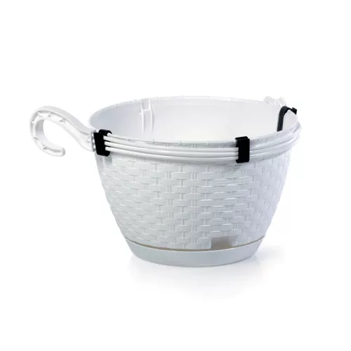 Rattan hatású függő virágcserép - fehér - 21 cm