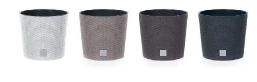 Rattan hatású virágkaspó kivehető betéttel - fehér - 20 x 19 cm