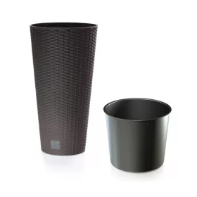   Magas rattan hatású virágkaspó kivehető betéttel, sötétbarna - 40 x 76,3 cm