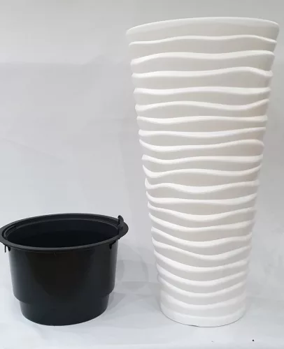 Magas virágkaspó 3D-s mintával, műanyag