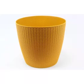 Fonott mintás kaspó, virágcserép - mustár - 19 cm