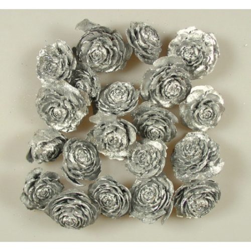 Cédrus rózsa fej 3-5 cm ezüst & glitter