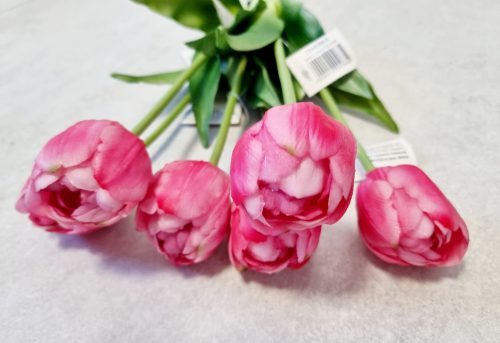 Telt virágú élethű tulipán - sötét rózsaszín- 40 cm