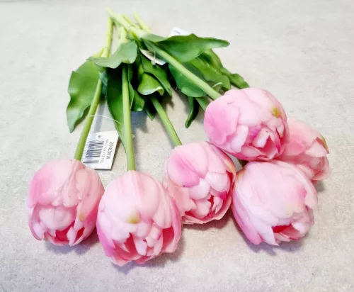 Telt virágú élethű tulipán - világos rózsaszín- 40 cm