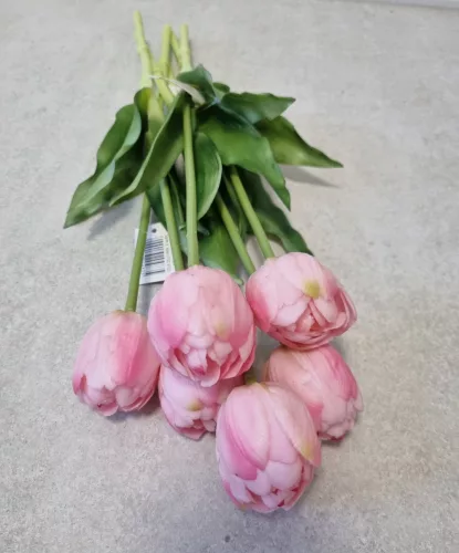 Telt virágú élethű tulipán - világos rózsaszín- 40 cm