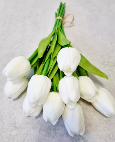 10 szálas Tulipán csokor - élethű - 35 cm - fehér
