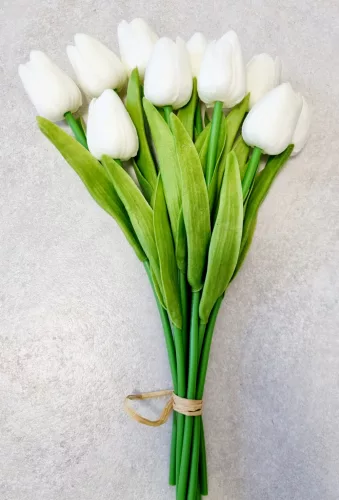 10 szálas Tulipán csokor - élethű - 35 cm - fehér