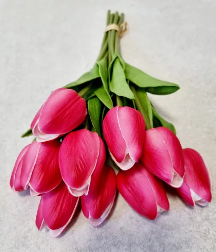 10 szálas Tulipán csokor - élethű - 35 cm - sötét rózsaszín