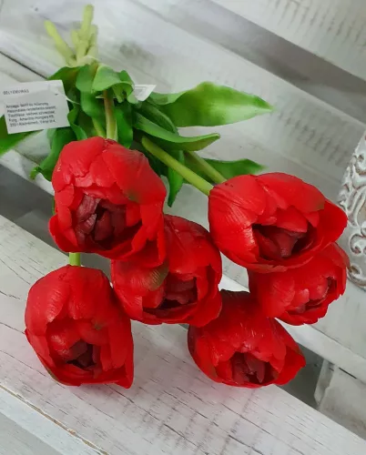 Telt virágú élethű tulipán - piros- 40 cm