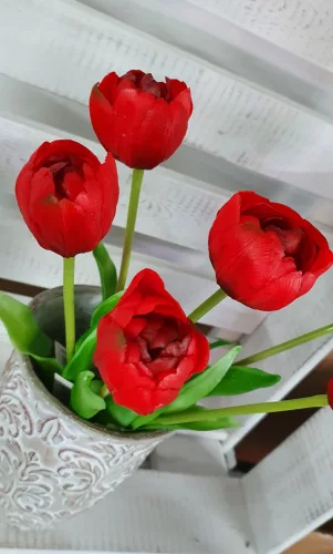 Telt virágú élethű tulipán - piros- 40 cm