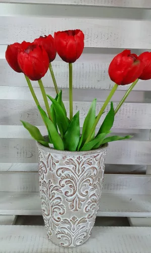 Telt virágú élethű tulipán - piros- 40 cm