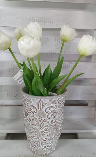 Telt virágú élethű tulipán - fehér- 40 cm