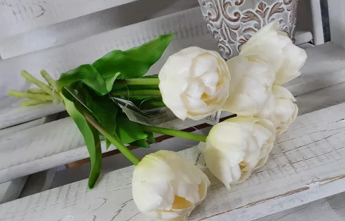 Telt virágú élethű tulipán - fehér- 40 cm