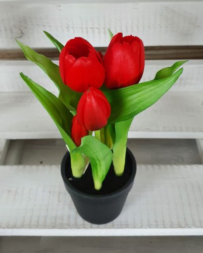 Élethű tulipán cserépben - piros