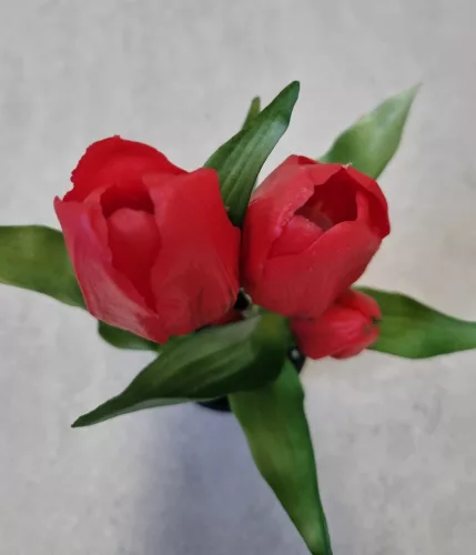 Élethű tulipán cserépben - piros