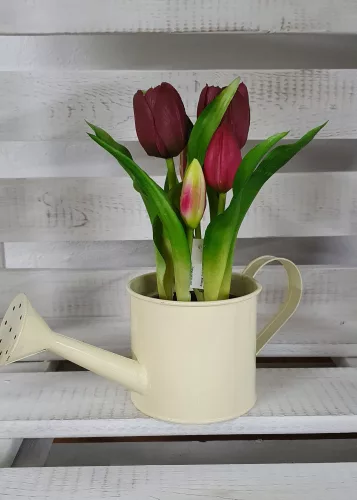 Élethű tulipán cserépben - bordó