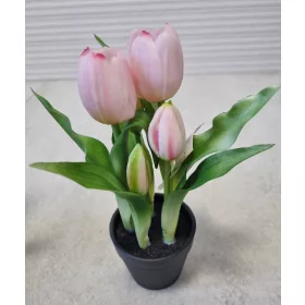 Élethű tulipán cserépben - világosrózsaszín