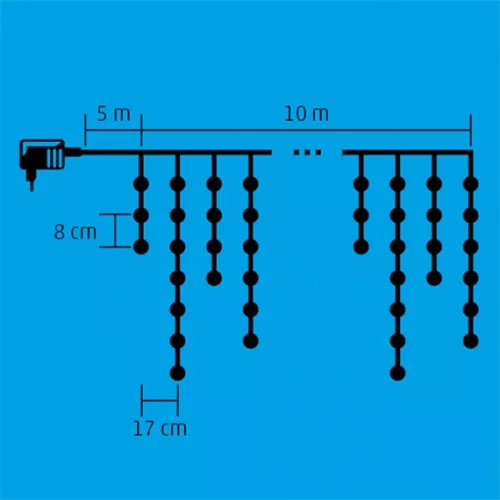 LED-es jégcsap fényfüggöny 300 LED 10 m kék